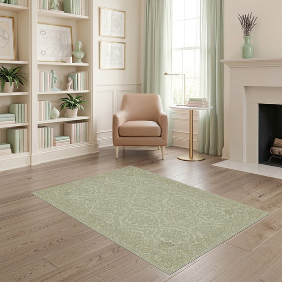 ODIKA 4'x6' Ultra-Soft Area Rug, Distressed Damask Retro Farmhouse Ornamental Faded Scroll Vintage Flowing None Washable, Bare feet friendly, Silk-Touch for Bedroom Home office