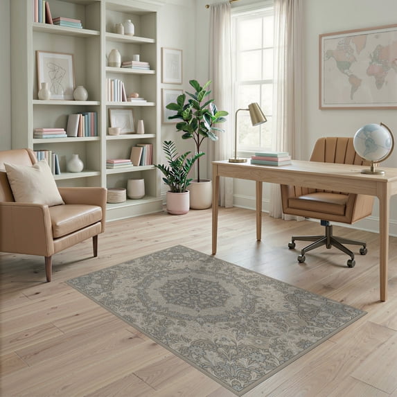 Entry Room Rugs ODIKA 4'x6' Ultra-Soft Area Rug, Entry Ornamental Grey Motif ...