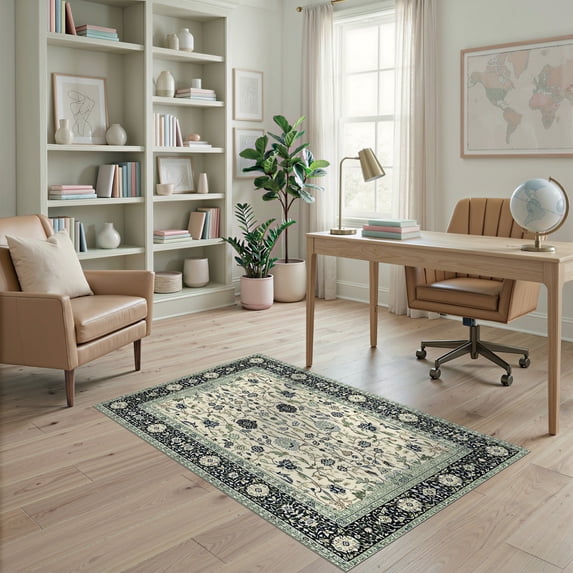 ODIKA 4'x6' Ultra-Soft Area Rug, Farmhouse Vintage Distressed Lattice Botanical Scroll Desk Dining None Washable, Bare feet friendly, Silk-Touch for Bedroom Home office