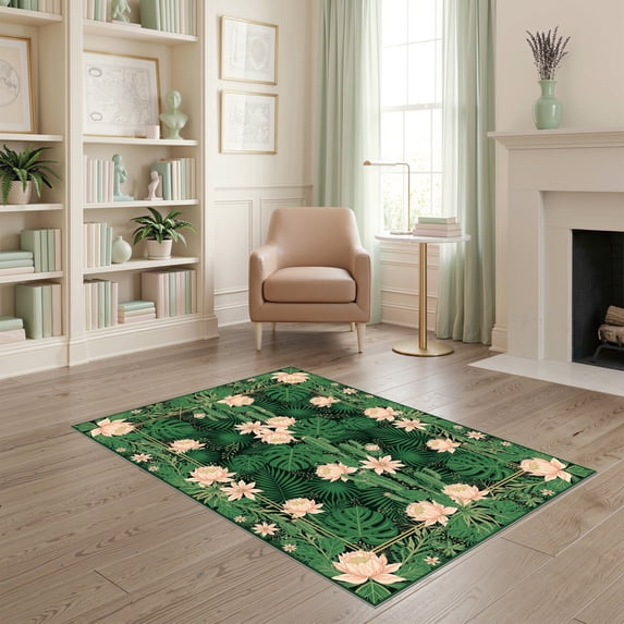 Abstract Tree Rug ODIKA 4'x6' Ultra-Soft Area Rug, Forest Monstera Sunset Abstract Round ...