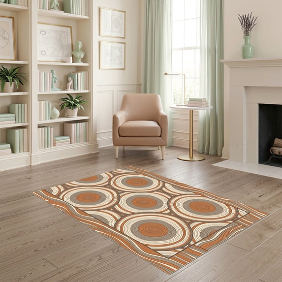 ODIKA 4'x6' Ultra-Soft Area Rug, Grain Annual Ring Border Concentric Rings Stump Cross Section Playful Expressive None Washable, Bare feet friendly, Silk-Touch for Bedroom Home office