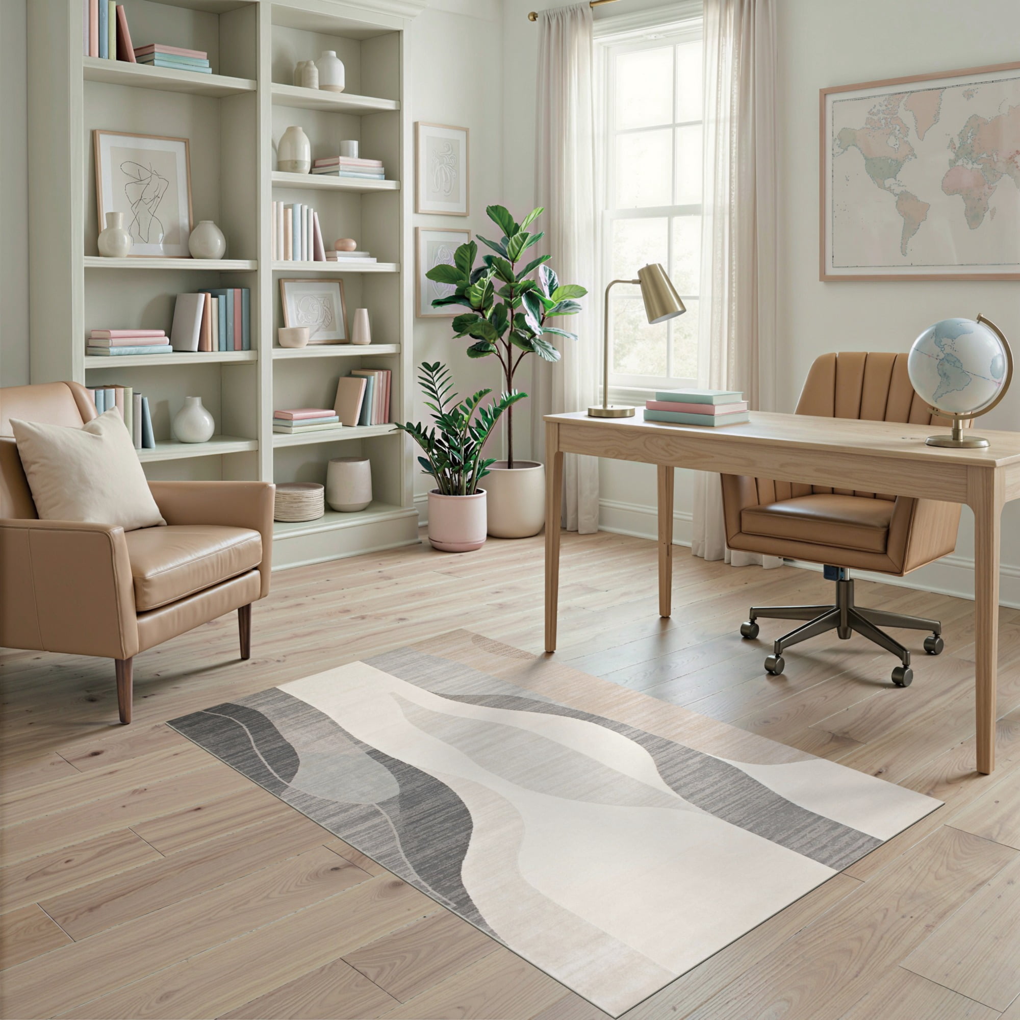ODIKA 4'x6' Ultra-Soft Area Rug, Grey Shapes Contemporary Wavy Lines ...