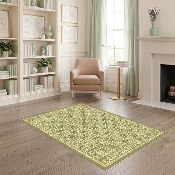 ODIKA 4'x6' Ultra-Soft Area Rug, Mid Century Trellis Decorative Retro Vintage Tone Chartreuse None Washable, Bare feet friendly, Silk-Touch for Bedroom Home office
