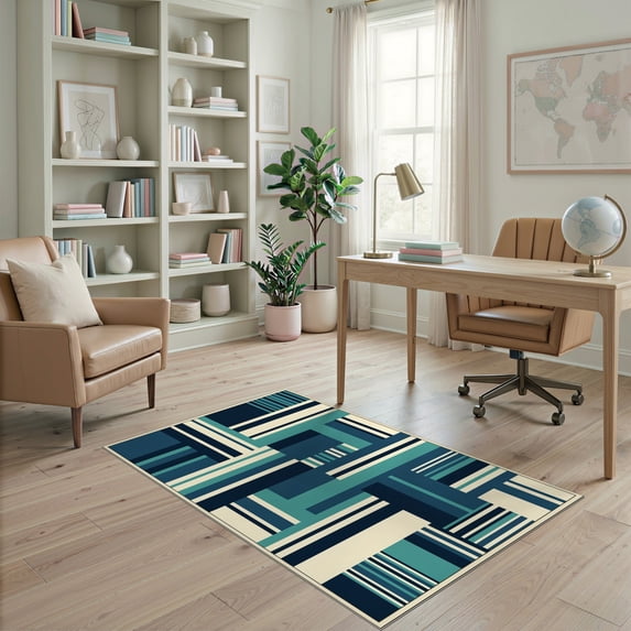 ODIKA 4'x6' Ultra-Soft Area Rug, Minimalist Interlocking Rectangular Asymmetrical Varied Width None Washable, Bare feet friendly, Silk-Touch for Bedroom Home office