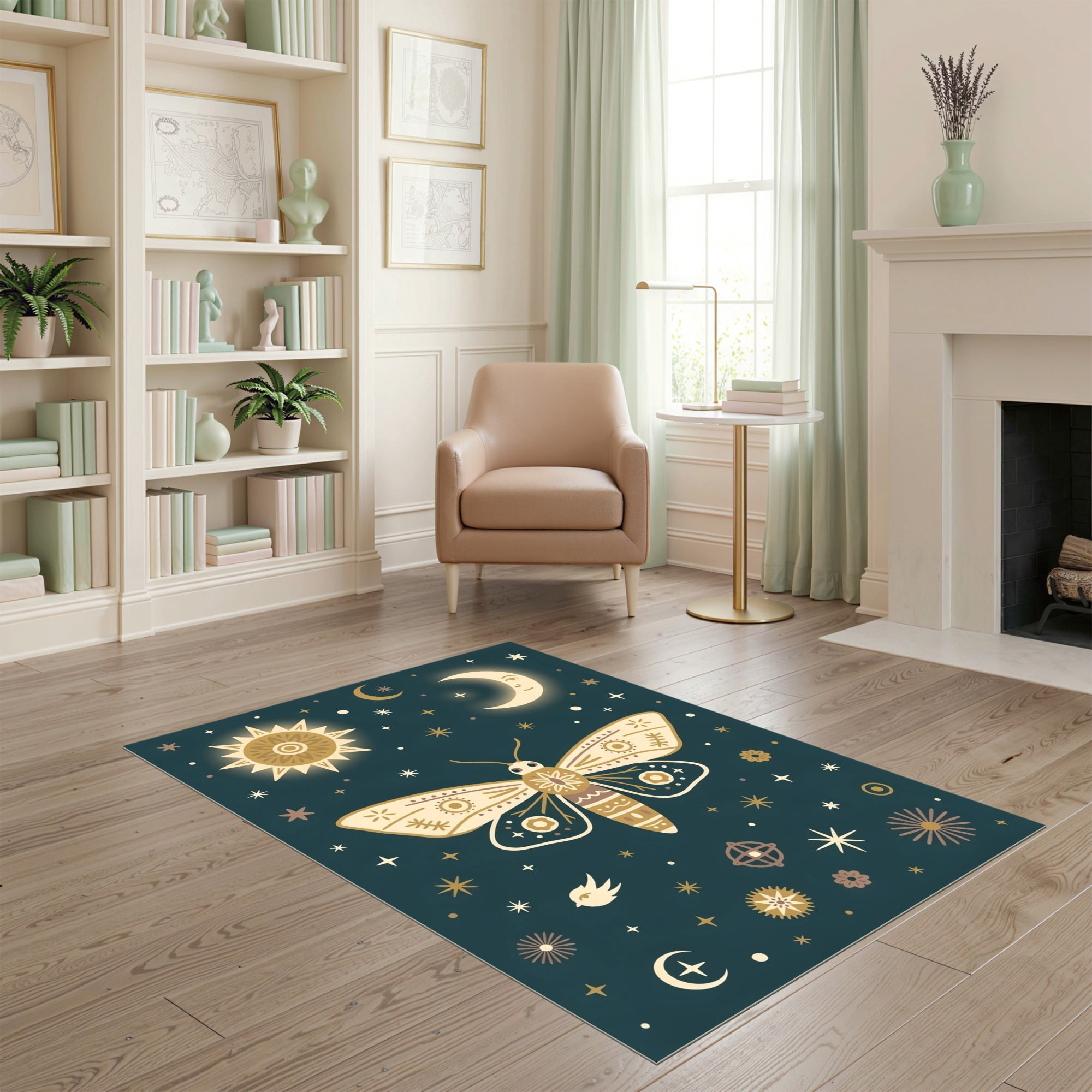 Round Shape Rug ODIKA 4'x6' Ultra-Soft Area Rug, Moth Whimsical Shaped Flying Creature ...