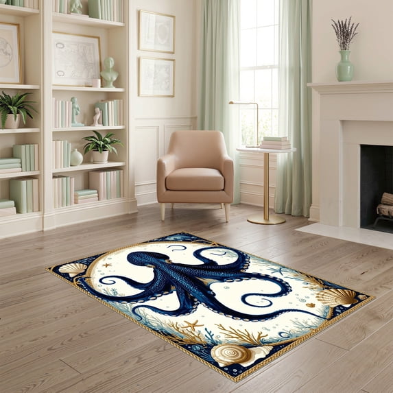 ODIKA 4'x6' Ultra-Soft Area Rug, Octopus Nautical Koi Tentacle Spotted Ship Cartoon Pirate Bathroom None Washable, Bare feet friendly, Silk-Touch for Bedroom Home office