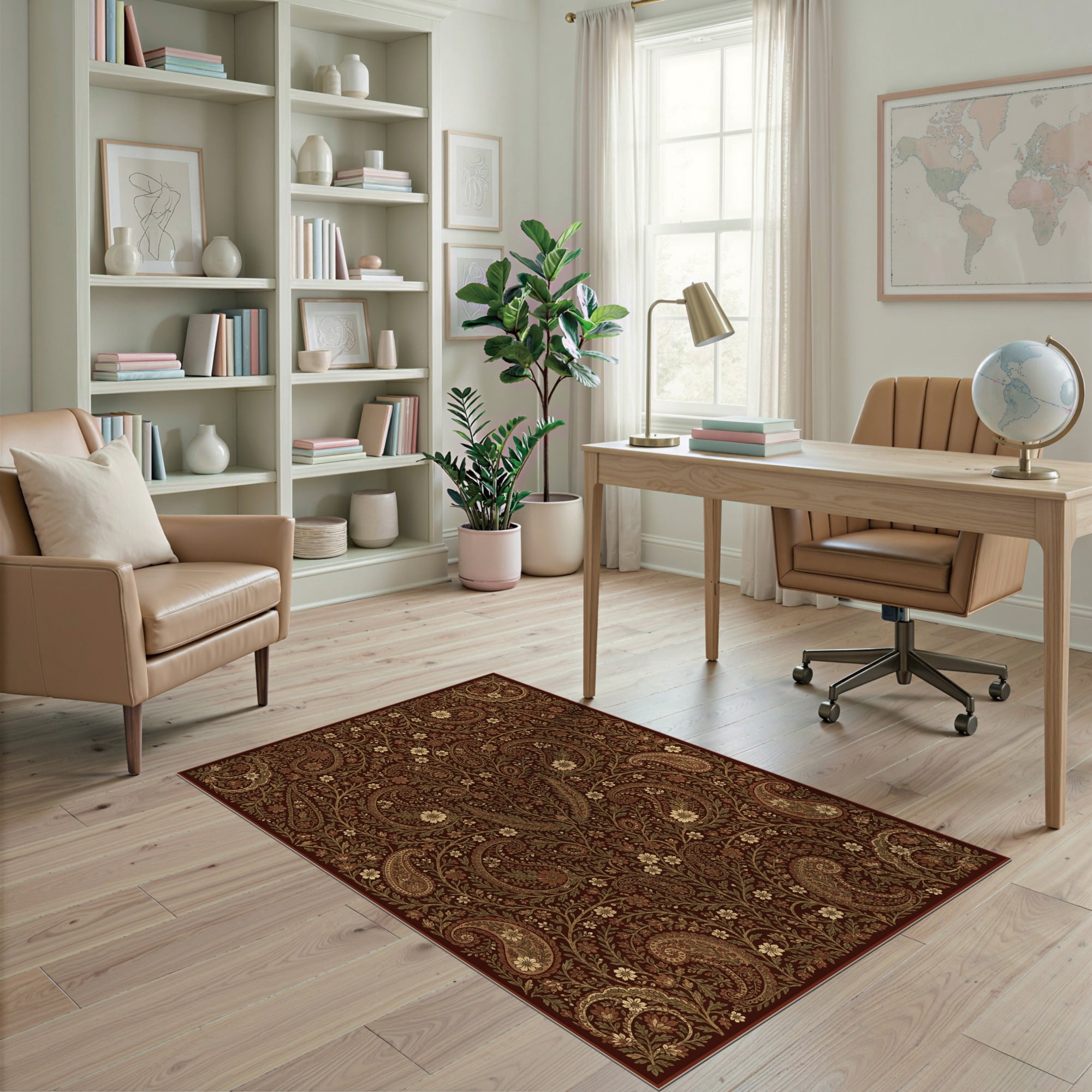 ODIKA 4'x6' Ultra-Soft Area Rug, Oriental Burgundy Paisley Core Classic ...