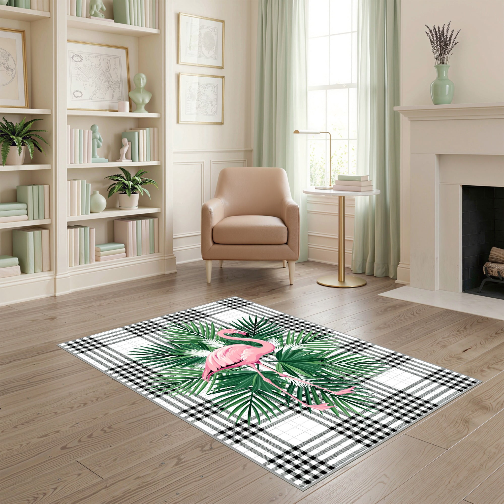 Rug Frameborder ODIKA 4'x6' Ultra-Soft Area Rug, Pcs Welcome Plaid Frame Border Motif ...
