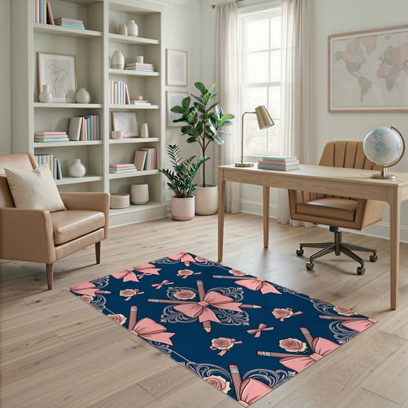ODIKA 4'x6' Ultra-Soft Area Rug, Pencil School Oversized Scattered Motifs Symmetrical Layout Classroom None Washable, Bare feet friendly, Silk-Touch for Bedroom Home office