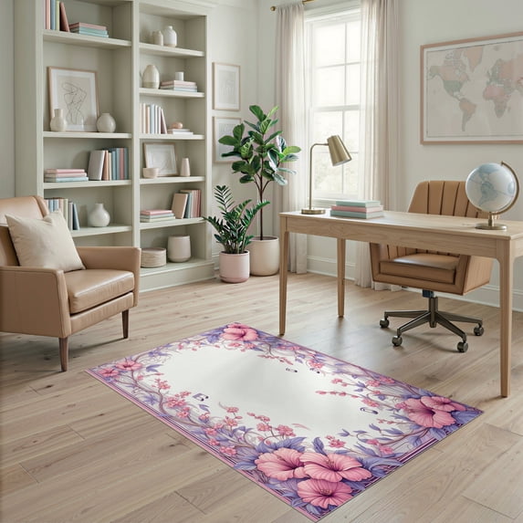 ODIKA 4'x6' Ultra-Soft Area Rug, Pink Floral Music Design Motif Elegant ...