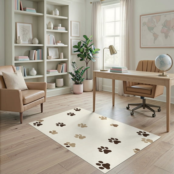 ODIKA 4'x6' Ultra-Soft Area Rug, Print Border Footprints Patterned Tossed Bone Motif Scattered None Washable, Bare feet friendly, Silk-Touch for Bedroom Home office