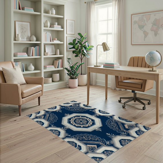 ODIKA 4'x6' Ultra-Soft Area Rug, Pvc Bottom Contemporary Geometric Centerpiece Vintage Borders None Washable, Bare feet friendly, Silk-Touch for Bedroom Home office