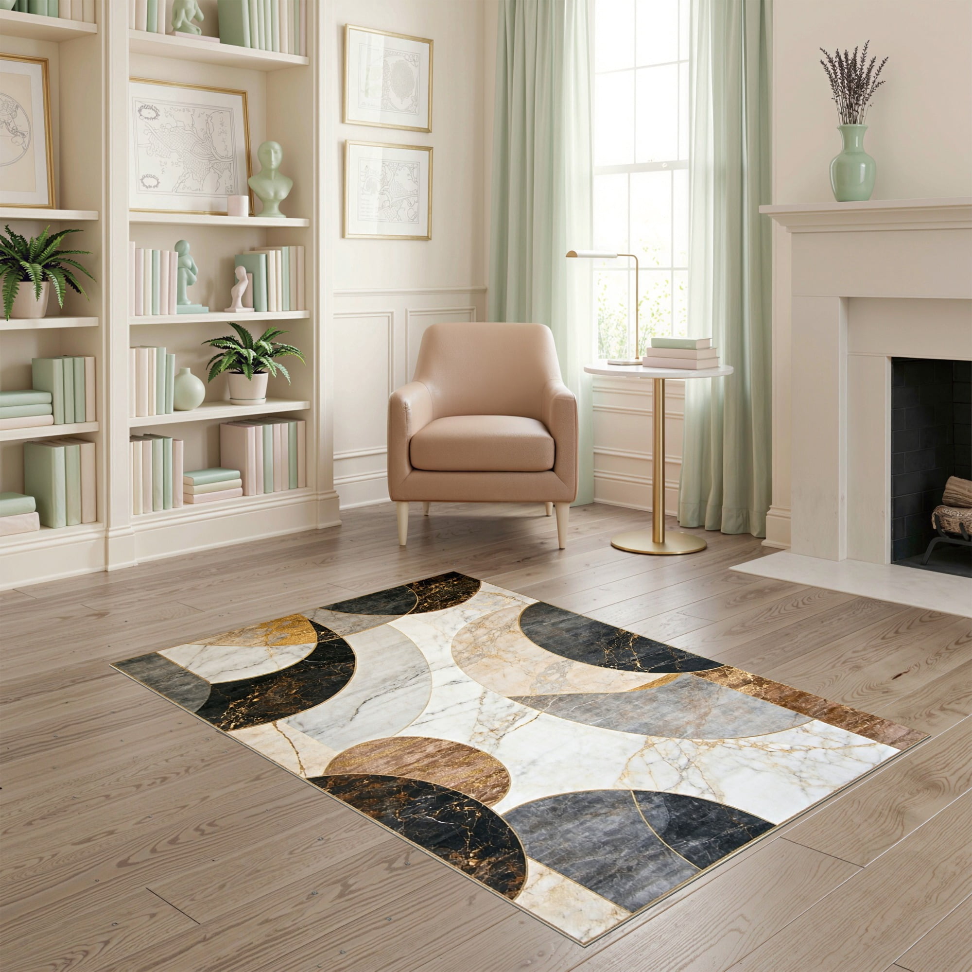Round Table Rectangular Rug ODIKA 4'x6' Ultra-Soft Area Rug, Round Dining Abstract Circle Swirl ...