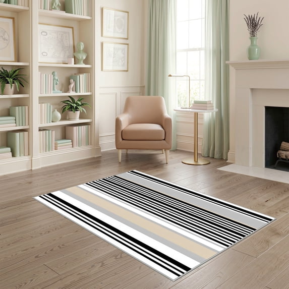ODIKA 4'x6' Ultra-Soft Area Rug, Under Stripe Entry Featuring Grouped Doormat Layering Striped None Washable, Bare feet friendly, Silk-Touch for Bedroom Home office