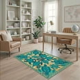 thumbnail image 1 of ODIKA 4'x6' Ultra-Soft Area Rug, Turtle Boho Ocean Mosaic Border Stained Entryway Teal Nautical Flowing Dynamic None Washable, Bare feet friendly, Silk-Touch for Bedroom Home office, 1 of 7