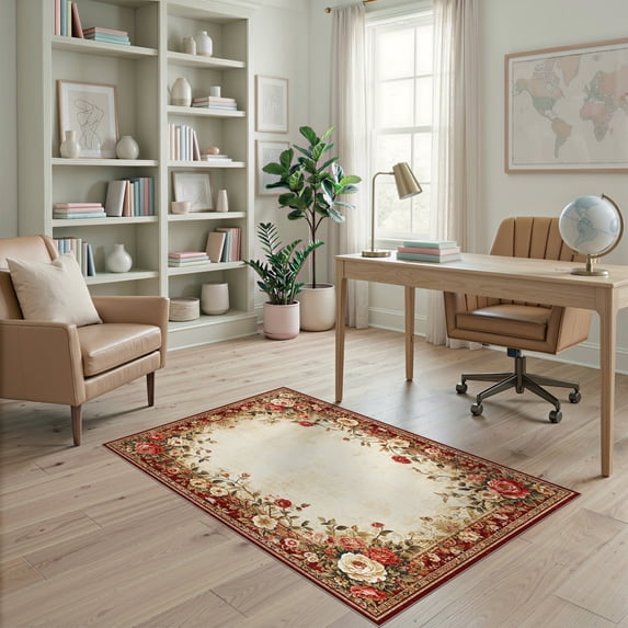 Border Style Rugs ODIKA 4'x6' Ultra-Soft Area Rug, Vintage Deep Ornamental Scrolling ...