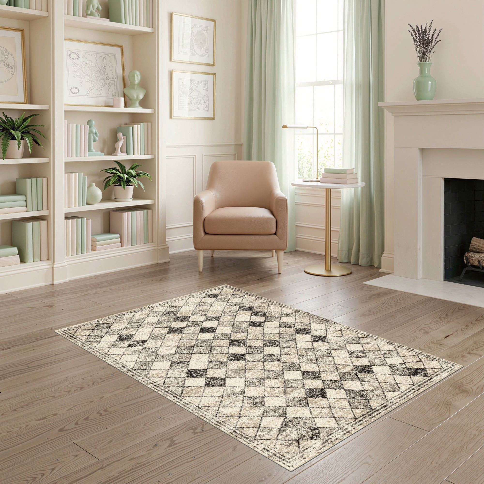 ODIKA 4'x6' Ultra-Soft Area Rug, Weathered Border Interlocking Grid ...