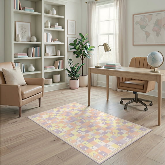 ODIKA 4'x6' Ultra-Soft Area Rug, Whimsical Unicorn Grid Layout Magical Creature Decorative None Washable, Bare feet friendly, Silk-Touch for Bedroom Home office