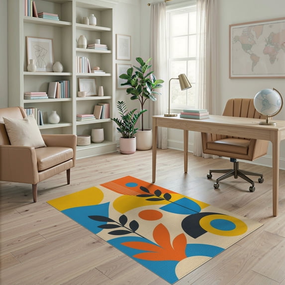 ODIKA 4'x6' Vibrant Multicolor Abstract Design Washable Area Rug Dynamic Geometric Patterns for Modern Spaces Pet Friendly, Non-Shedding for Bedroom, Reading Nook