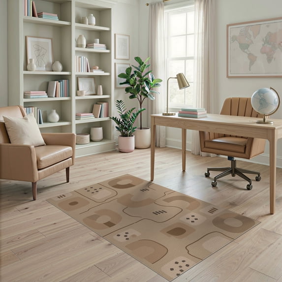 ODIKA 4'x6' Warm Earth Tones Abstract Design Washable Area Rug Modern Geometric Pattern with Clay Accents for Bedroom, Reading Nook, Pet Friendly & Non-Shedding