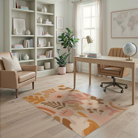 ODIKA 4'x6' Warm Earth Tones Floral Design Washable Area Rug Bohemian Botanical Pattern with Modern Flair Stain Resistant, Low Pile, Easy Care for Dorm Room, Small Living