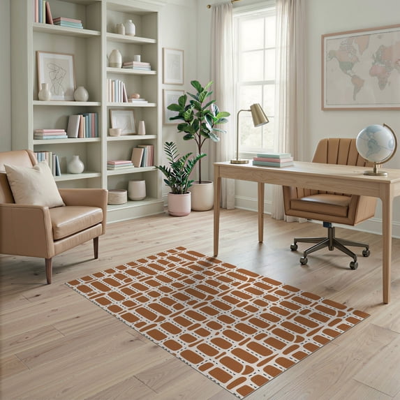 ODIKA 4'x6' Warm Earth Tones Geometric Check Washable Area Rug Modern Abstract Pattern with Unique Design Pet Friendly, Non-Shedding for Bedroom, Reading Nook