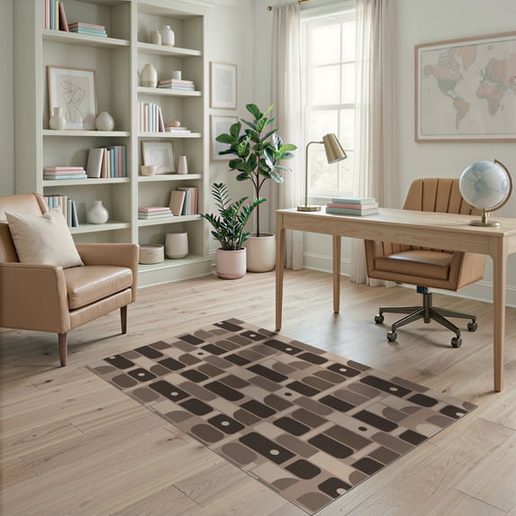 ODIKA 4'x6' Warm Earth Tones Geometric Washable Area Rug Modern Abstract Pattern with Dynamic Shapes for Bedroom, Reading Nook, Pet Friendly & Non-Shedding