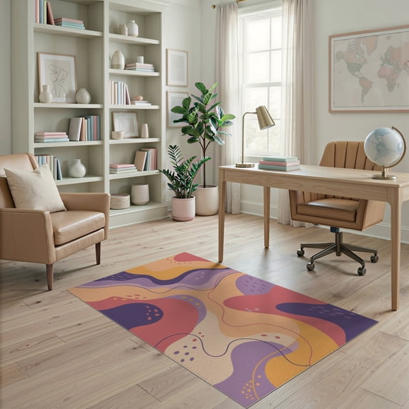ODIKA 4'x6' Warm Pastel Tones Marble Abstraction Washable Area Rug Contemporary Fluid Design with Curves for Dorm Room, Small Living Stain Resistant Low Profile, Easy Care
