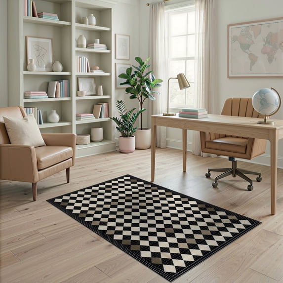 ODIKA 4'x6' Washable Area Rug Abstract Diamond Grid Lattice Trellis Geometric Contemporary Accent for Bedroom, Reading Nook, Pet Friendly & Non-Shedding