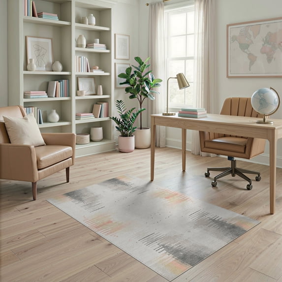 ODIKA 4'x6' Washable Area Rug Abstract Watercolor Southwestern Arrow Motifs Ombre Gradient for Home Office, Under Desk, Non-Slip Chair-Friendly, Flatwoven