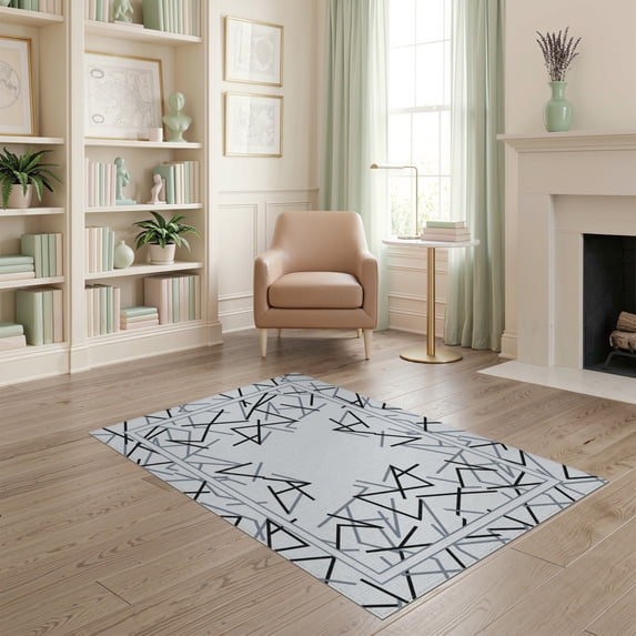 ODIKA 4'x6' Washable Area Rug Alfombras Balanced Symmetry Rectangular Frame Scattered Para for Bedroom, Reading Nook, Pet Friendly & Non-Shedding