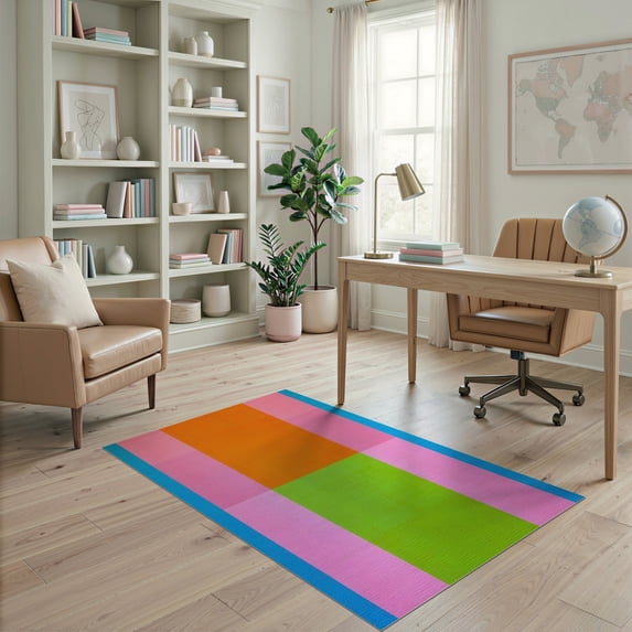 ODIKA 4'x6' Washable Area Rug Bedside Checkered Retro Hopscotch Block Border Storybook Grid for Bedroom, Reading Nook, Pet Friendly & Non-Shedding