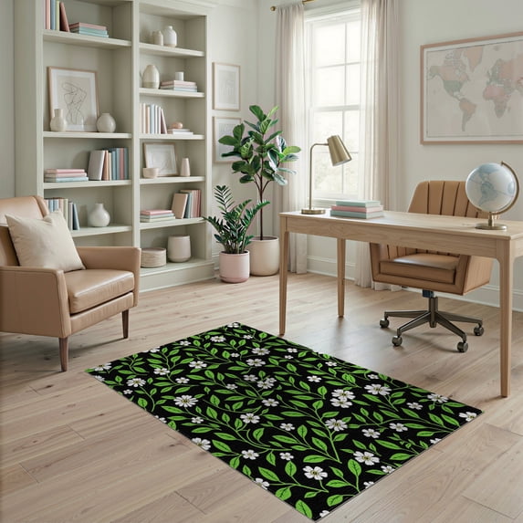 ODIKA 4'x6' Washable Area Rug Black Botanical Garden Path Design ...