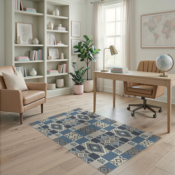 ODIKA 4'x6' Washable Area Rug Checkered Mirrored Grid Displaying Contemporary Checked Skid for Dorm Room, Small Living Stain Resistant Low Profile, Easy Care