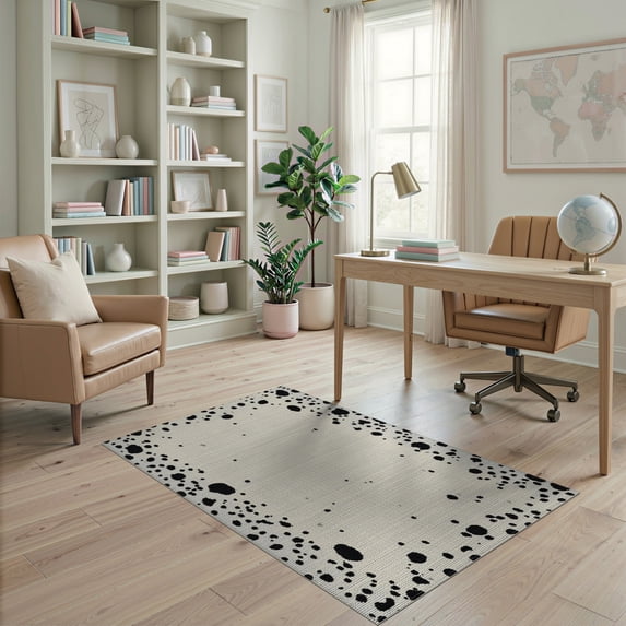 ODIKA 4'x6' Washable Area Rug Cow Abstract Farmhouse Spotted Patchwork Contemporary Print Pick for Home Office, Under Desk, Non-Slip Chair-Friendly, Flatwoven