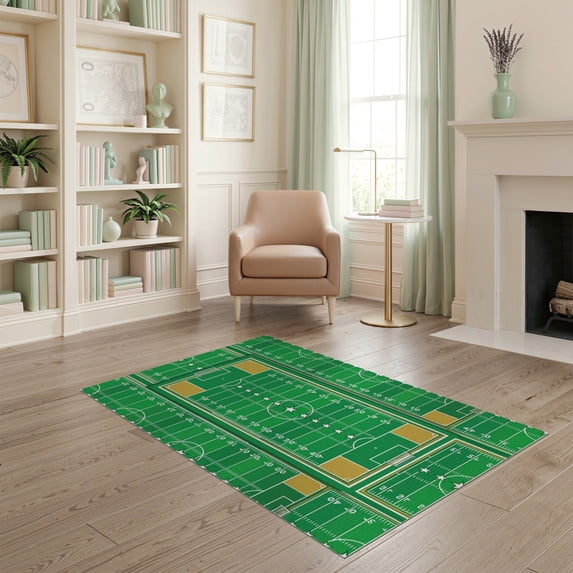 ODIKA 4'x6' Washable Area Rug Football Yardage Field Entry Repeating Grid Footaball Doormat for Dorm Room, Small Living Room, Stain Resistant Low Profile, Easy Care