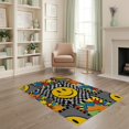 thumbnail image 1 of ODIKA 4'x6' Washable Area Rug Graphic Beast Yellow Face Grid Shaped Weird Vintage for Home Office, Under Desk, Non-Slip Chair-Friendly, Flatwoven, 1 of 7