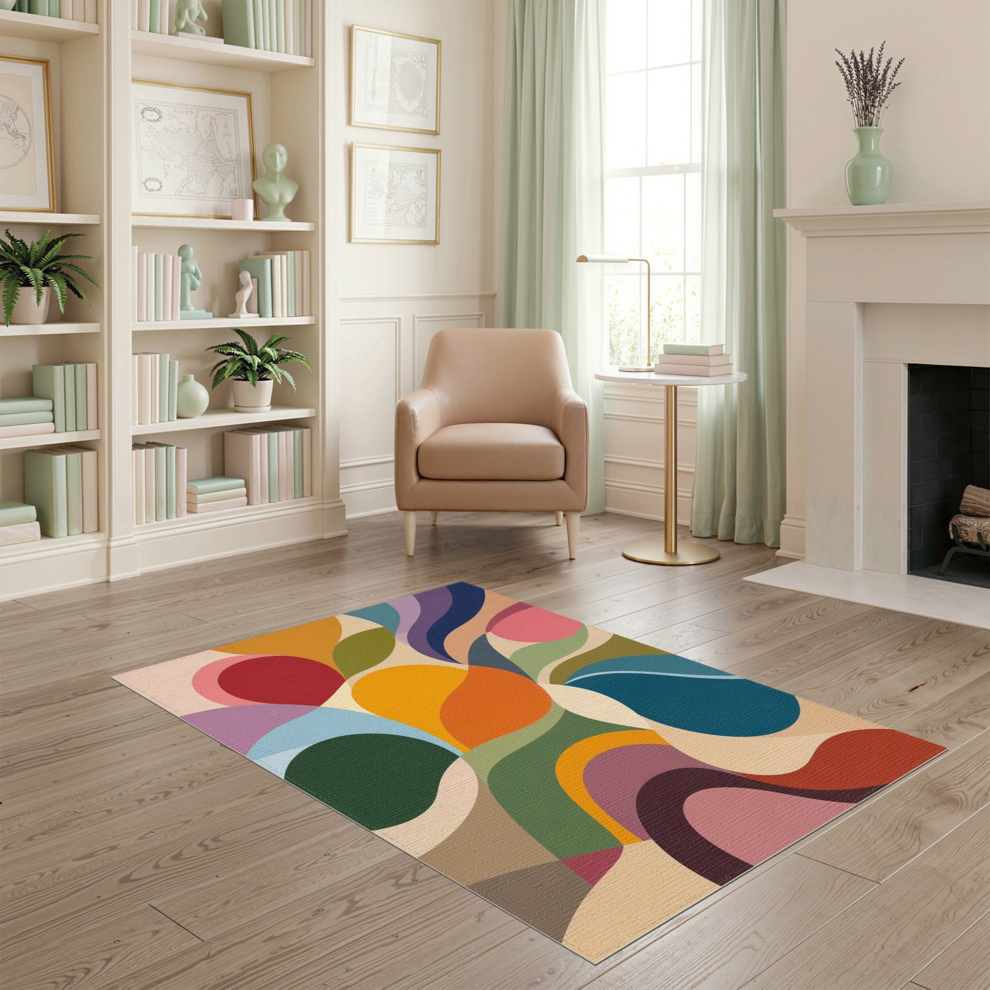 Signage Rug ODIKA 4'x6' Washable Area Rug Multicolor Abstract Wave Design Dynamic ...