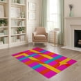 thumbnail image 1 of ODIKA 4'x6' Washable Area Rug Non-Slip, Chair-Friendly, Flatwoven Abstract Pink Checkered Grid Wavy Ribbons Swirls Orange for Home Office, Under Desk, 1 of 7