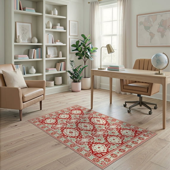 ODIKA 4'x6' Washable Area Rug Non-Slip, Chair-Friendly, Flatwoven Coral ...