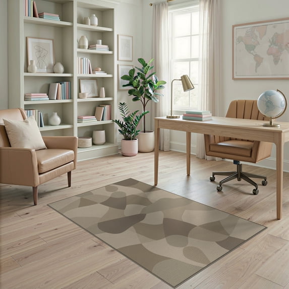ODIKA 4'x6' Washable Area Rug Non-Slip, Chair-Friendly, Flatwoven Large Contemporary Scattered Overlapping Forms Geometric Beige for Home Office, Under Desk