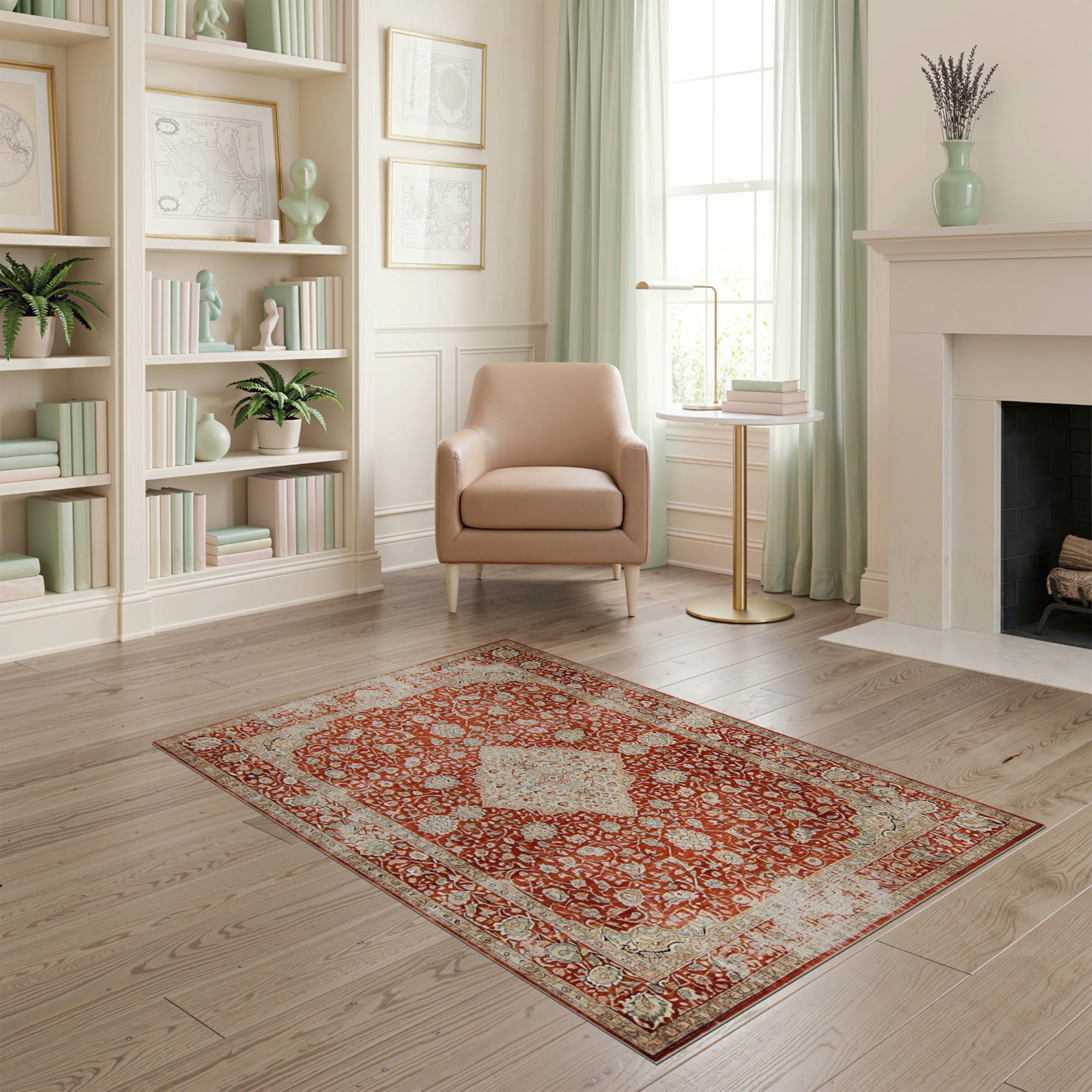 Teal Rug ODIKA 4'x6' Washable Area Rug Non-Slip, Chair-Friendly, Flatwoven ...