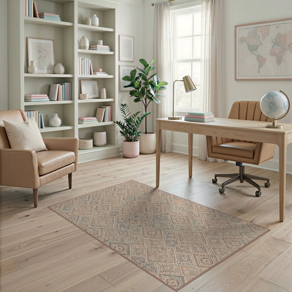ODIKA 4'x6' Washable Area Rug Pet Friendly, Non-Shedding Boho Extra Distressed Symmetrical Framework Large Dining Tapis for Bedroom, Reading Nook