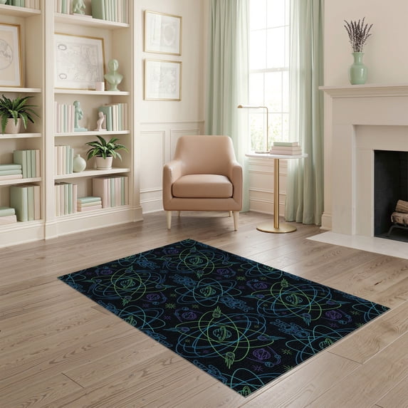 ODIKA 4'x6' Washable Area Rug Pet Friendly, Non-Shedding Galaxy Motif Sapcerug Arcade Fireworks Anime Cyber Astronaut Playful Expressive for Bedroom, Reading Nook