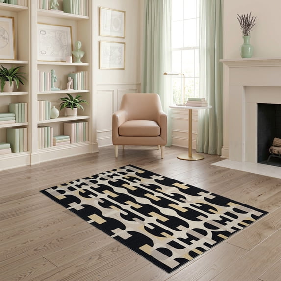 ODIKA 4'x6' Washable Area Rug Pet Friendly, Non-Shedding Geometric Contemporary Interlocking Arch Abstract Mid Century for Bedroom, Reading Nook