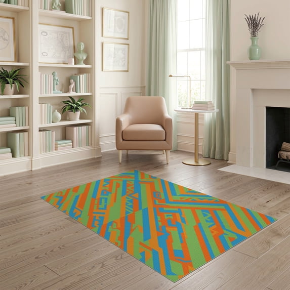 ODIKA 4'x6' Washable Area Rug Retro Abstract Geometric Prism Bold Vibrant Mid Century Striped Playful for Dorm Room, Small Living Stain Resistant Low Profile, Easy Care
