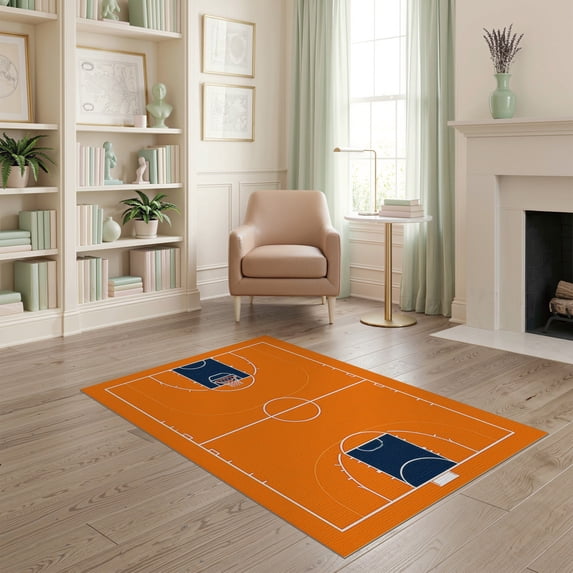ODIKA 4'x6' Washable Area Rug Round Basketball Blanket Interlocking Lines Markings Football for Bedroom, Reading Nook, Pet Friendly & Non-Shedding