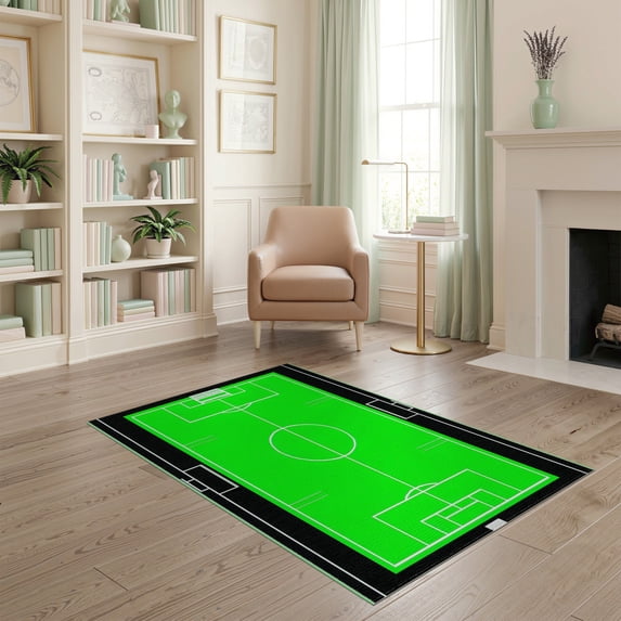 ODIKA 4'x6' Washable Area Rug Soccer Field Mosaic Grid Bold Stadium Frame Aglity Theme Decorations for Dorm Room, Small Living Stain Resistant Low Profile, Easy Care