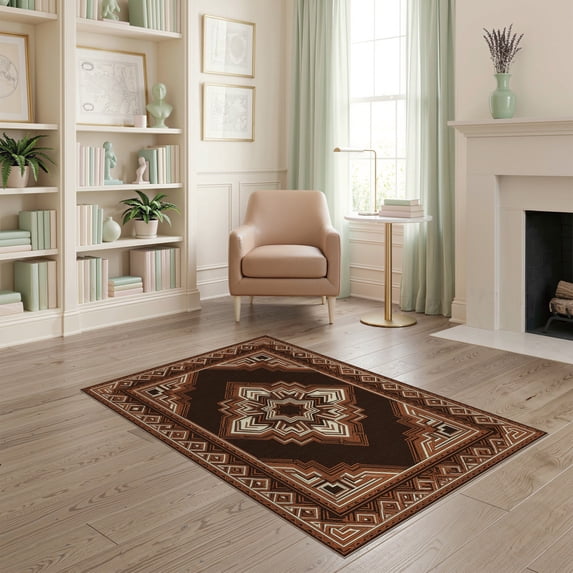 ODIKA 4'x6' Washable Area Rug Spotted Geometric Border Fabric Table Bathroom Long Placemat Cow Refined for Bedroom, Reading Nook, Pet Friendly & Non-Shedding