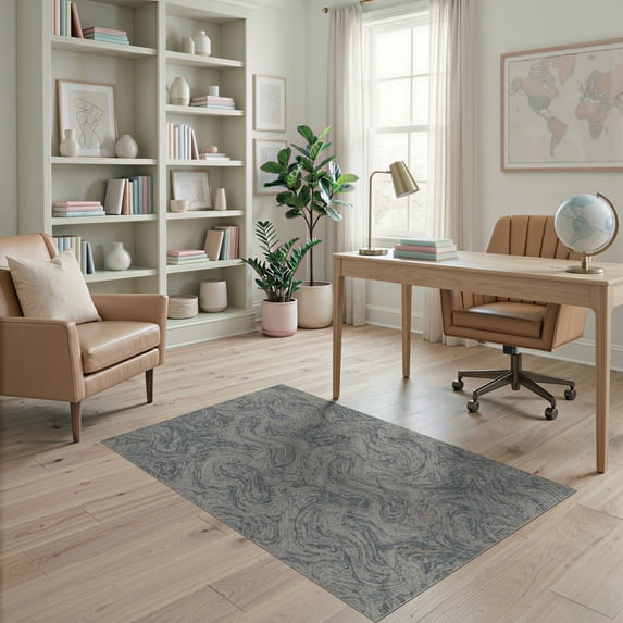 ODIKA 4'x6' Washable Area Rug Stain Resistant, Low Pile, Easy Care Abstract Fluid Veined Motif Featuring Geometric Plush Lightweight for Dorm Room, Small Living